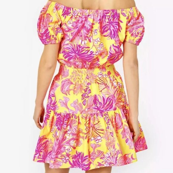 Lilly Pulitzer Jesiba Romper in Calla Yellow Floral Coral Size Small - Picture 2 of 5
